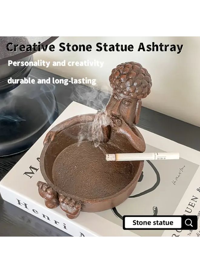 Brown Moai Ashtray For Men Compact Lightweight Waterproof Easy To Clean Home Office Decor Gift - Image 2