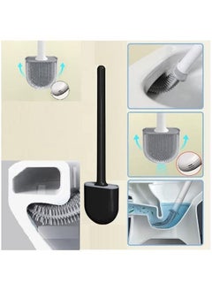 MahMir Durable Effortless Silicone Long Handle Toilet Brush With Wall Mounted Holder. Non-Slip Long Plastic Handle, with Bendable Brush Head, Easy to Clean The Corners of The Toilet, Easy to Install (Black)  - Image 1