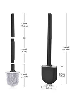 MahMir Durable Effortless Silicone Long Handle Toilet Brush With Wall Mounted Holder. Non-Slip Long Plastic Handle, with Bendable Brush Head, Easy to Clean The Corners of The Toilet, Easy to Install (Black)  - Image 2
