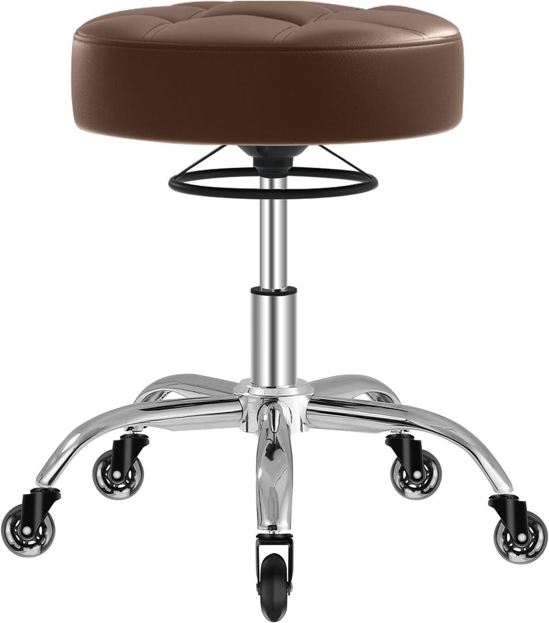 Rolling Stool Heavy Duty 400lb Super Soft Seat Cushion360 SwiveHeight AdjustabilityNo Squeaky NoisesNo Tip OverNew Upgraded Stool Salon Stool Chair Tattoo Facial Massage Spa Medical Brown
