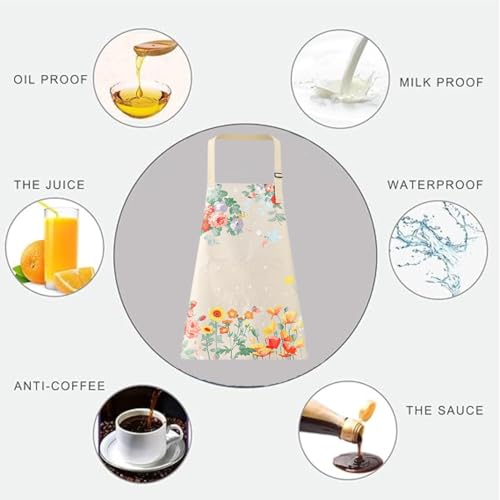 DARSHANAM WORLD Apron for Women with Pockets, Adjustable Waterproof Floral Chef Aprons for Kitchen, Gardening, Cooking, BBQ or Baking,Dusting, Home.(CREAM) - Image 5