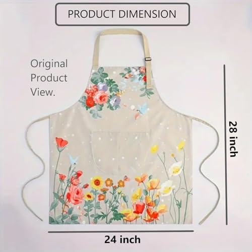 DARSHANAM WORLD Apron for Women with Pockets, Adjustable Waterproof Floral Chef Aprons for Kitchen, Gardening, Cooking, BBQ or Baking,Dusting, Home.(CREAM) - Image 4