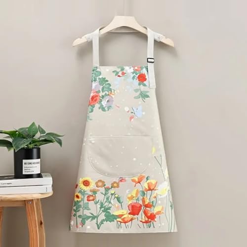DARSHANAM WORLD Apron for Women with Pockets, Adjustable Waterproof Floral Chef Aprons for Kitchen, Gardening, Cooking, BBQ or Baking,Dusting, Home.(CREAM) - Image 1