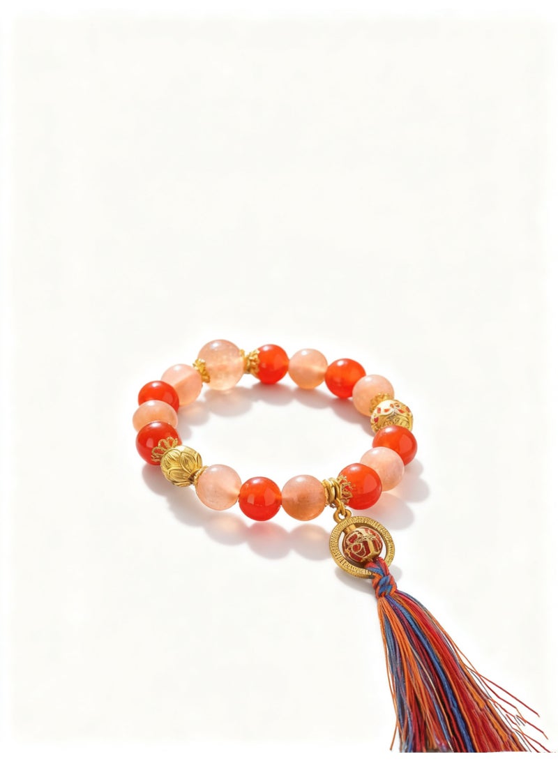 تشوميل سوار طاقة حجر القمر البرتقالي الطبيعي المخصص - يعزز الحيوية ويحسن مزاجك 15-16 سم - Image 1