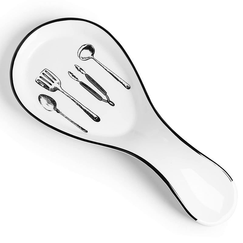 حامل ملعقة من البورسلين GDCZ كبير لحفظ الأدوات للمطبخ سطح الطاولة آمن للغسالة باللون الأبيض