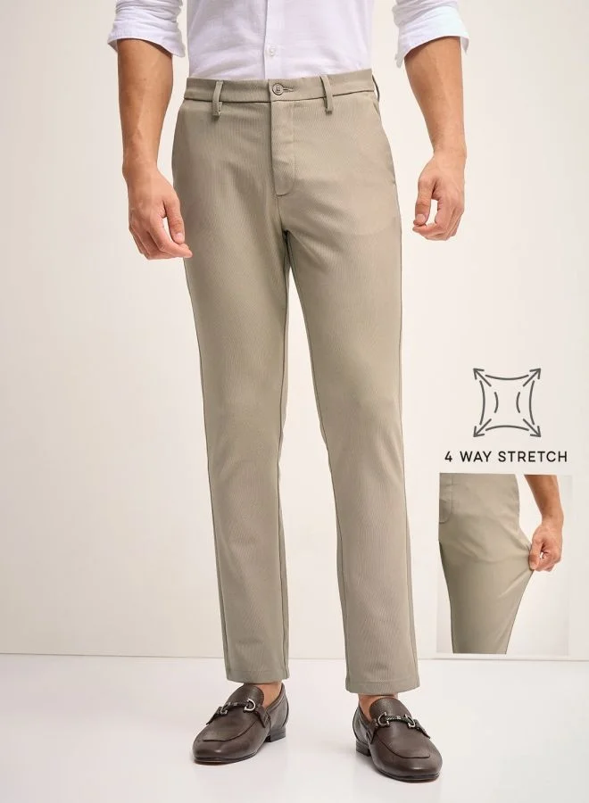 THE BEAR HOUSE Men's Beige Solid 4 Way Stretch Formal Trouser Versatile Office and Travel Pants Comfortable Fit for Everyday Use Easy to Style Bottomwear for Work Weekend and Outings