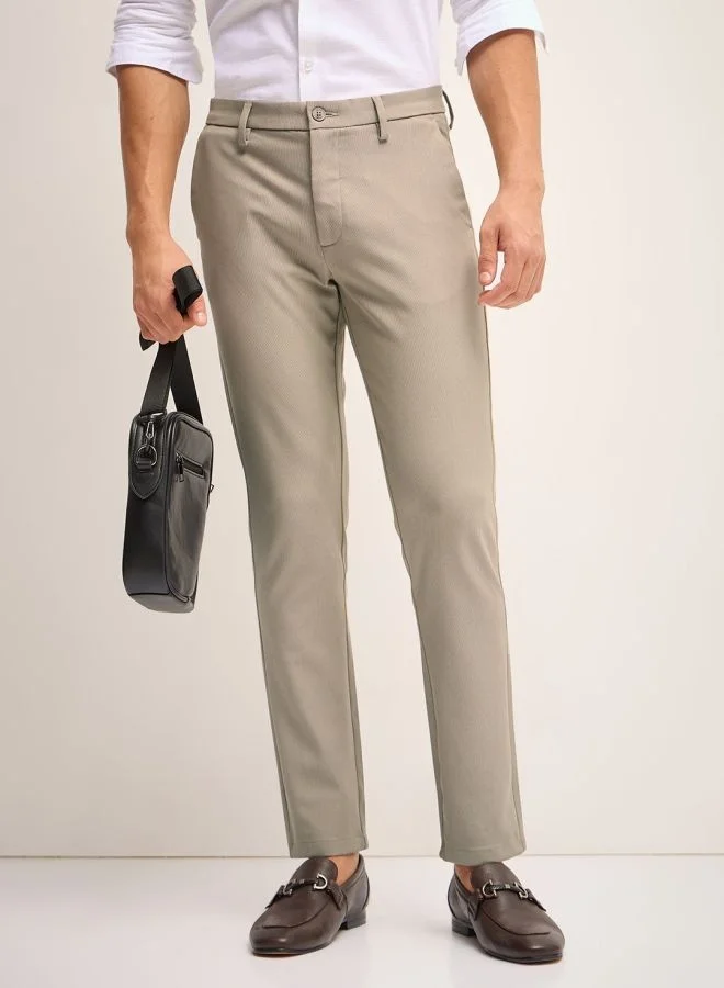 THE BEAR HOUSE Men's Beige Solid 4 Way Stretch Formal Trouser Versatile Office and Travel Pants Comfortable Fit for Everyday Use Easy to Style Bottomwear for Work Weekend and Outings