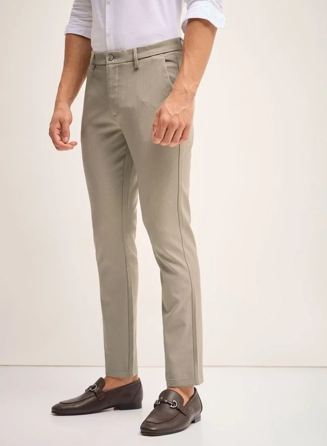 THE BEAR HOUSE Men's Beige Solid 4 Way Stretch Formal Trouser Versatile Office and Travel Pants Comfortable Fit for Everyday Use Easy to Style Bottomwear for Work Weekend and Outings