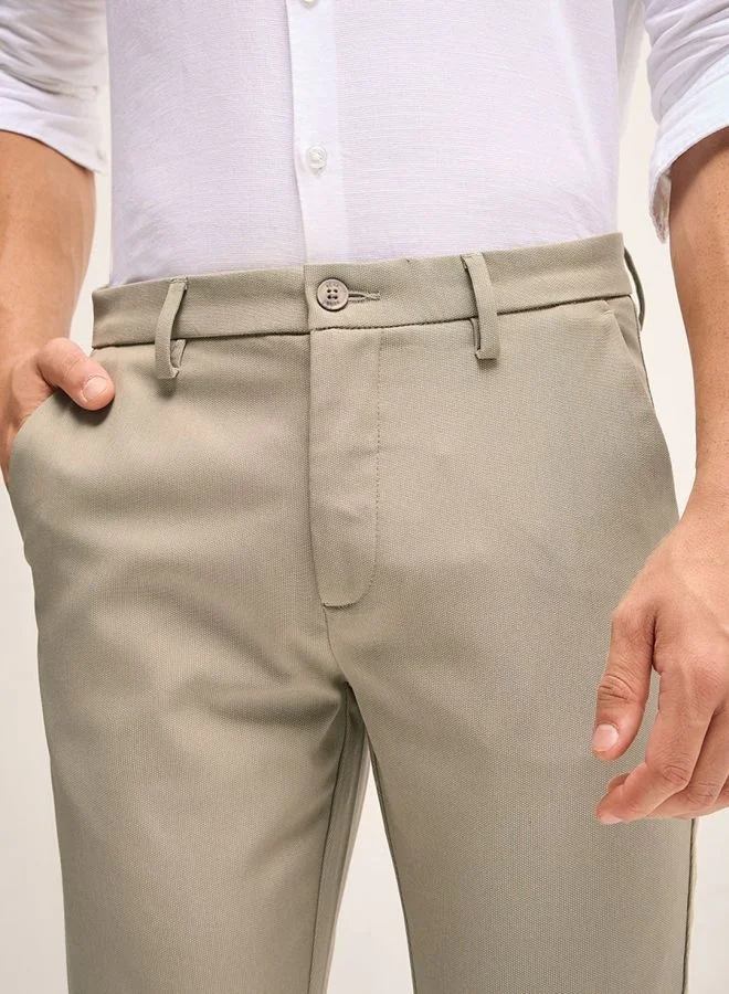 THE BEAR HOUSE Men's Beige Solid 4 Way Stretch Formal Trouser Versatile Office and Travel Pants Comfortable Fit for Everyday Use Easy to Style Bottomwear for Work Weekend and Outings