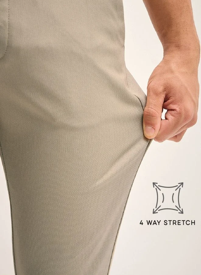 THE BEAR HOUSE Men's Beige Solid 4 Way Stretch Formal Trouser Versatile Office and Travel Pants Comfortable Fit for Everyday Use Easy to Style Bottomwear for Work Weekend and Outings