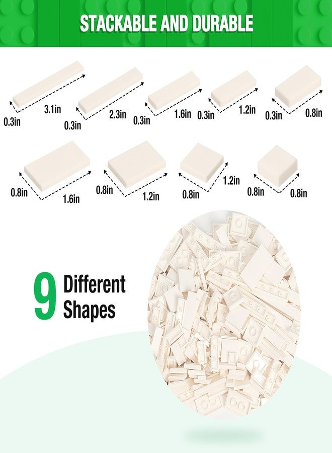 MANNIDOO 1200 Pieces Flat Pieces, 9 Sizes Classic Moc Parts and Pieces Tiles Expansion Set - Compatible with All Major Brands, Building Bricks Bulks for Smooth Surface, White - Image 2