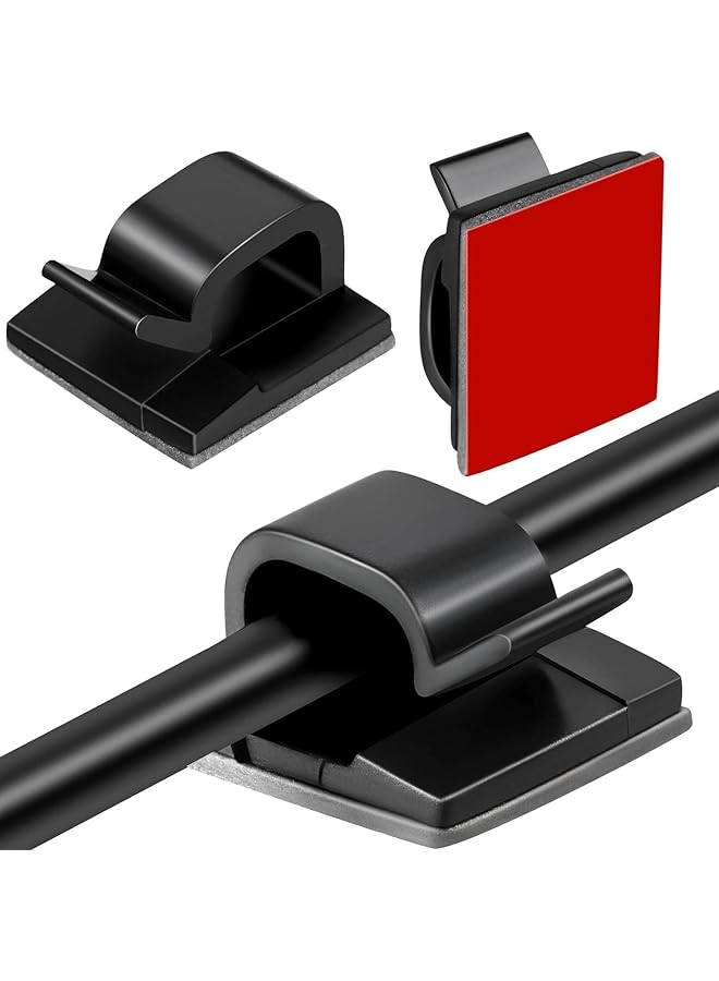 PROMASS 100 Pieces Mini Outdoor Cable Clips with Adhesive Tapes Light Clips Decoration Clips Self Adhesive Hooks Wire Holder for Christmas and Fairy Light (black) - Image 1