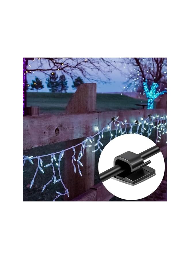 PROMASS 100 Pieces Mini Outdoor Cable Clips with Adhesive Tapes Light Clips Decoration Clips Self Adhesive Hooks Wire Holder for Christmas and Fairy Light (black) - Image 3