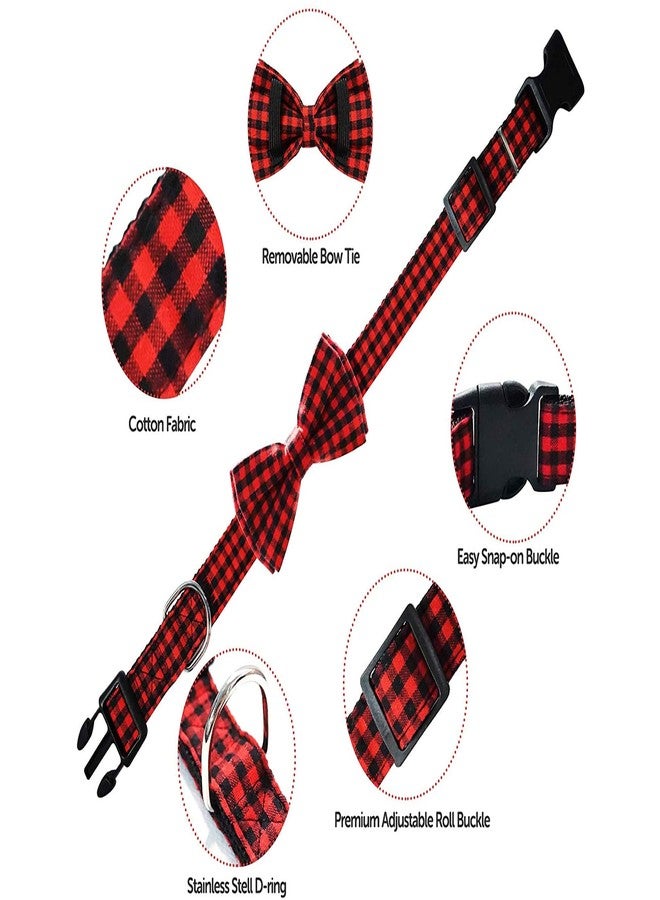 RR Design Unique Style Dog Collar with Bow, Soft&Comfy Bow-tie Dog Collar, Adjustable Pet Gift Collars for Small Medium Large Dogs (Small, Red & Black Checkered) - Image 3