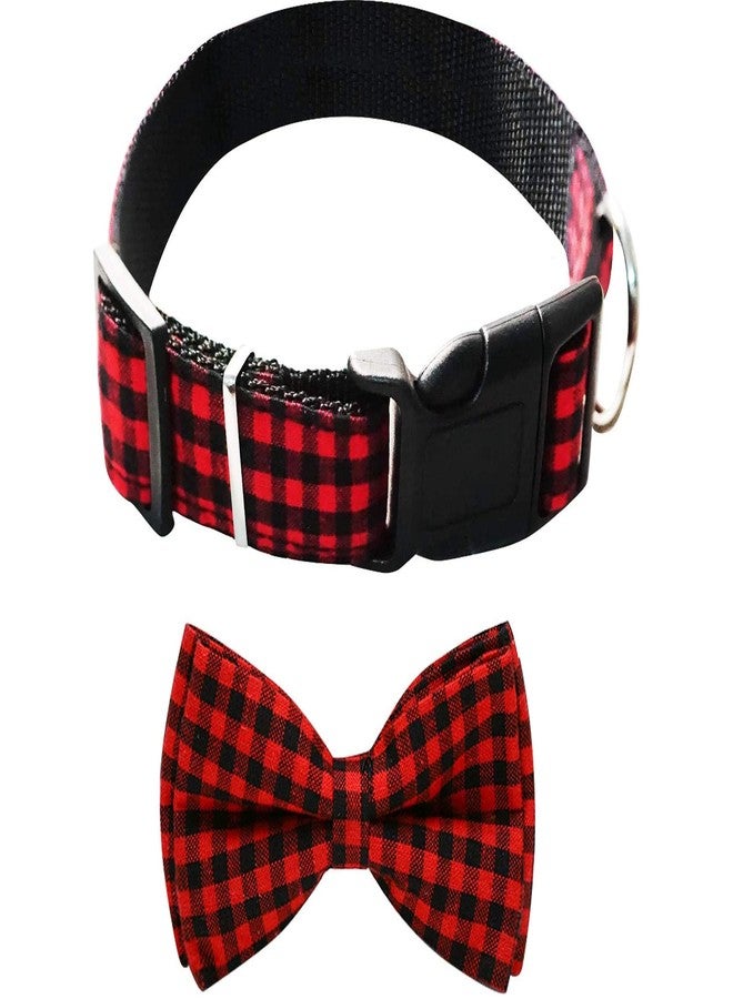 RR Design Unique Style Dog Collar with Bow, Soft&Comfy Bow-tie Dog Collar, Adjustable Pet Gift Collars for Small Medium Large Dogs (Small, Red & Black Checkered) - Image 1
