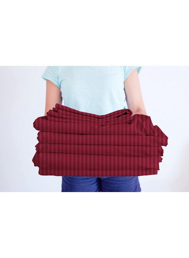 BSB HOME BSB HOME Premium Cotton 220tc Elastic Fitted Bedsheets with 2 Pillow Covers | King Size Bed with All Around Elastic 220 TC Supersoft Striped Pattren Breathable |Size-78 x72+10 inches |Maroon  - Image 4