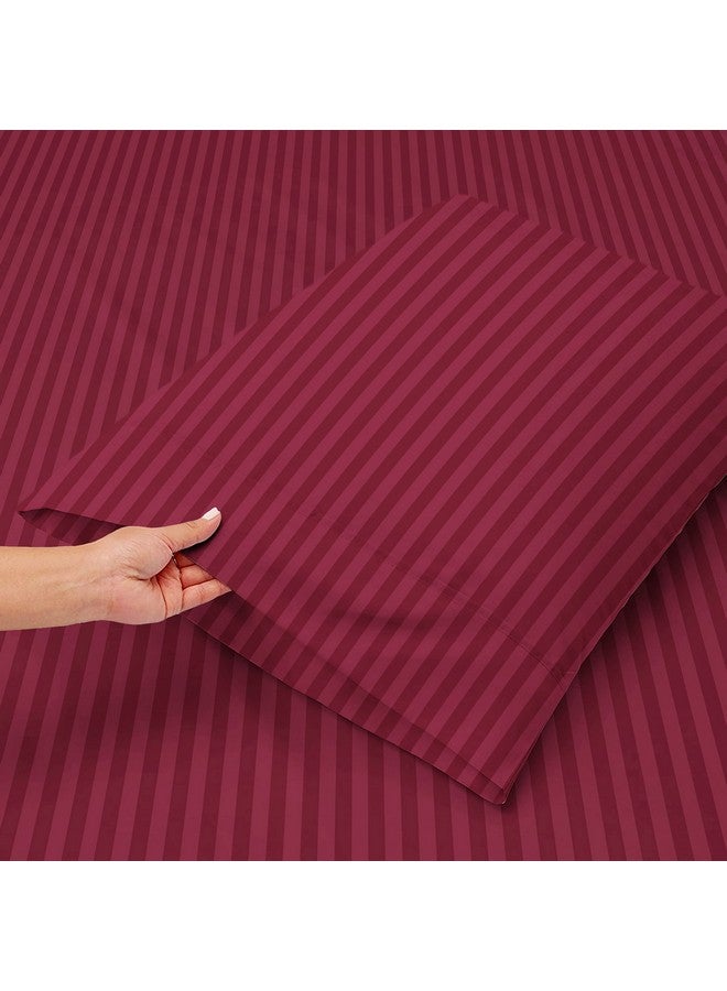 BSB HOME BSB HOME Premium Cotton 220tc Elastic Fitted Bedsheets with 2 Pillow Covers | King Size Bed with All Around Elastic 220 TC Supersoft Striped Pattren Breathable |Size-78 x72+10 inches |Maroon  - Image 3