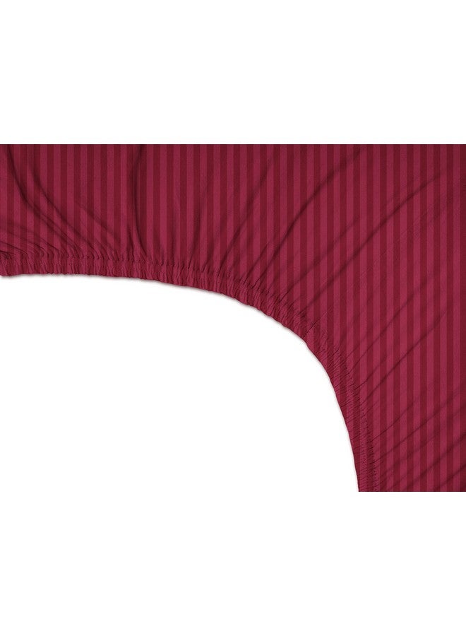 BSB HOME BSB HOME Premium Cotton 220tc Elastic Fitted Bedsheets with 2 Pillow Covers | King Size Bed with All Around Elastic 220 TC Supersoft Striped Pattren Breathable |Size-78 x72+10 inches |Maroon  - Image 2