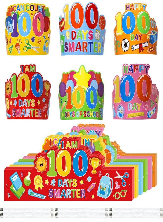 Hedeey 36 Pack 100th Day of School Crowns Paper Adjustable 100 Days of School Hat Classroom Supplies (Colorful) - Image 1