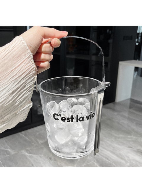 Glass Ice Bucket Household With Ice Clip Cola Bucket Summer Portable Fruit Fishing Large Capacity Container Beverage Cup Utensils-Color:900ml Glass Ice Bucket + Ice Clip (black Cest)-Capacity:Standard