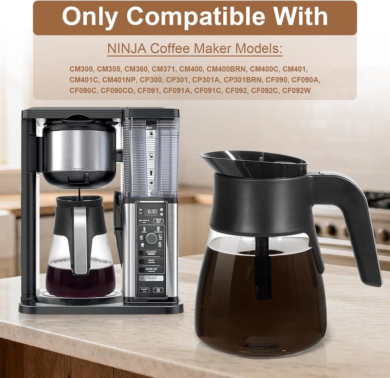 قارورة زجاجية سعة 10 أكواب لاستبدال أجهزة تحضير القهوة Ninja CM401/CM400/CM300/CM371/CP301، قارورة قهوة Ninja مزودة بغطاء يسمح بتحضير القهوة بشكل مباشر. - Image 2