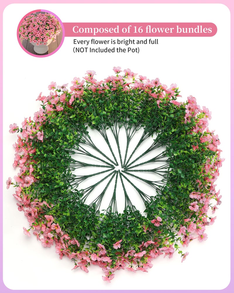JAKY Global Artificial Flowers for Outdoors Faux Outside Plants Spring Summer Decorations 16 Bundles UV Resistant Silk Daisy Fake Eucalyptus Realistic Used for Yard Porch Patio Window Planter Box Decor  - Image 3