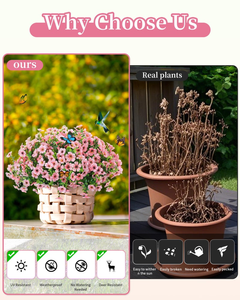 JAKY Global Artificial Flowers for Outdoors Faux Outside Plants Spring Summer Decorations 16 Bundles UV Resistant Silk Daisy Fake Eucalyptus Realistic Used for Yard Porch Patio Window Planter Box Decor  - Image 5