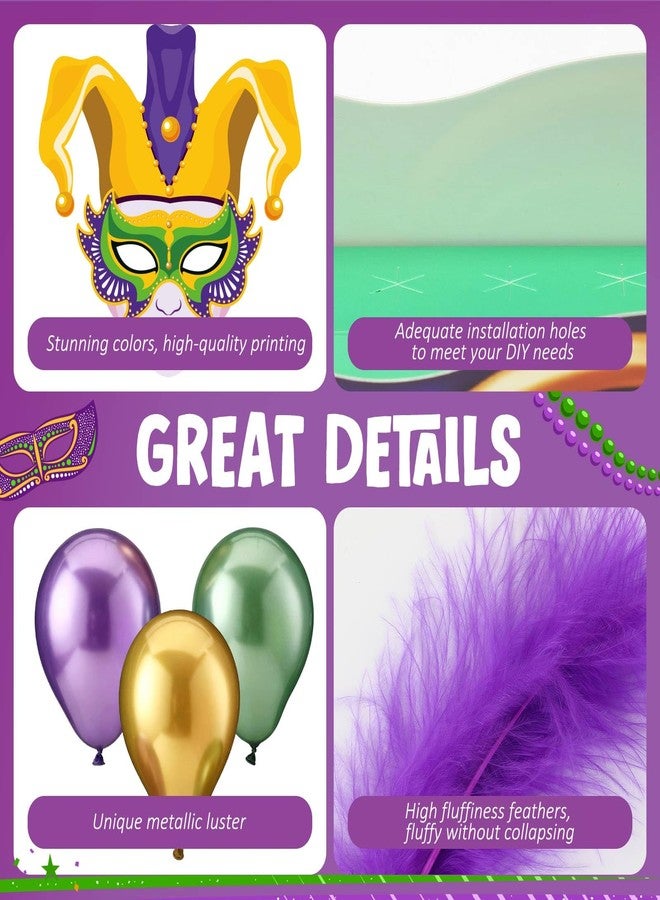 Saypacck 37 Pcs DIY Mardi Gras Float Kit Mardi Gras Table Centerpiece Decor Birthday Masquerade Carnival for New Orleans Mask Fat Tuesday Party Supplies Festival Purple Green Gold Accessories - Image 3