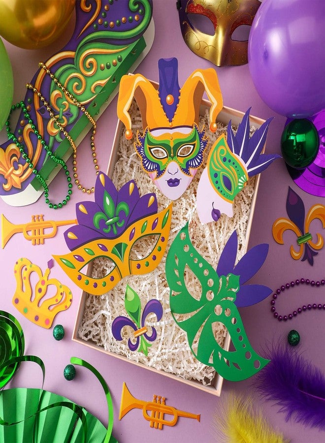 Saypacck 37 Pcs DIY Mardi Gras Float Kit Mardi Gras Table Centerpiece Decor Birthday Masquerade Carnival for New Orleans Mask Fat Tuesday Party Supplies Festival Purple Green Gold Accessories - Image 4