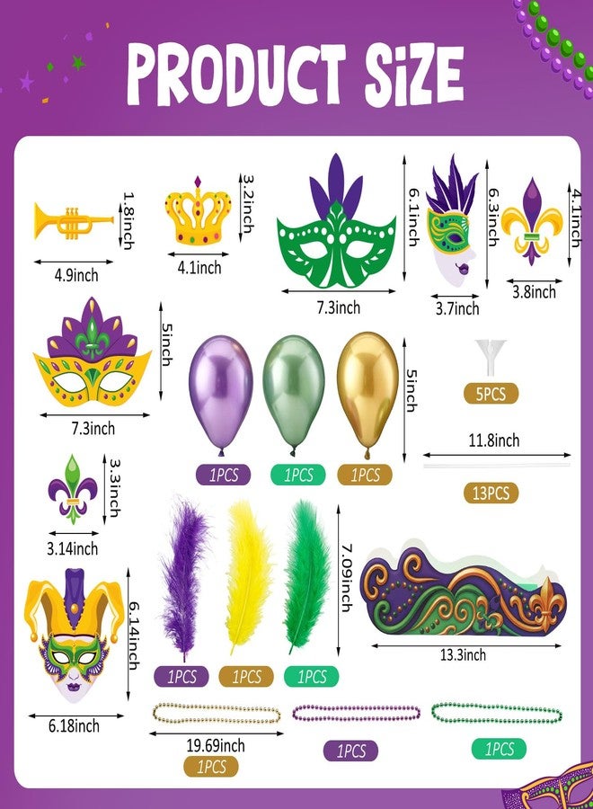 Saypacck 37 Pcs DIY Mardi Gras Float Kit Mardi Gras Table Centerpiece Decor Birthday Masquerade Carnival for New Orleans Mask Fat Tuesday Party Supplies Festival Purple Green Gold Accessories - Image 2