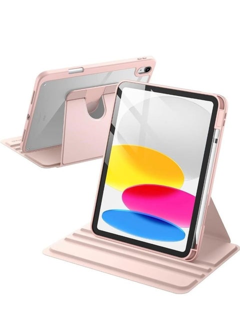 Case for iPad 10th Generation 10.9 2022 / iPad 11th Generation (A16) 10.9 Inch 2025 Built-in Pencil Holder 360 Degree Rotation Protective Stand Cover Clear Back,  (Auto Wake / Sleep ) Clear / Pink
