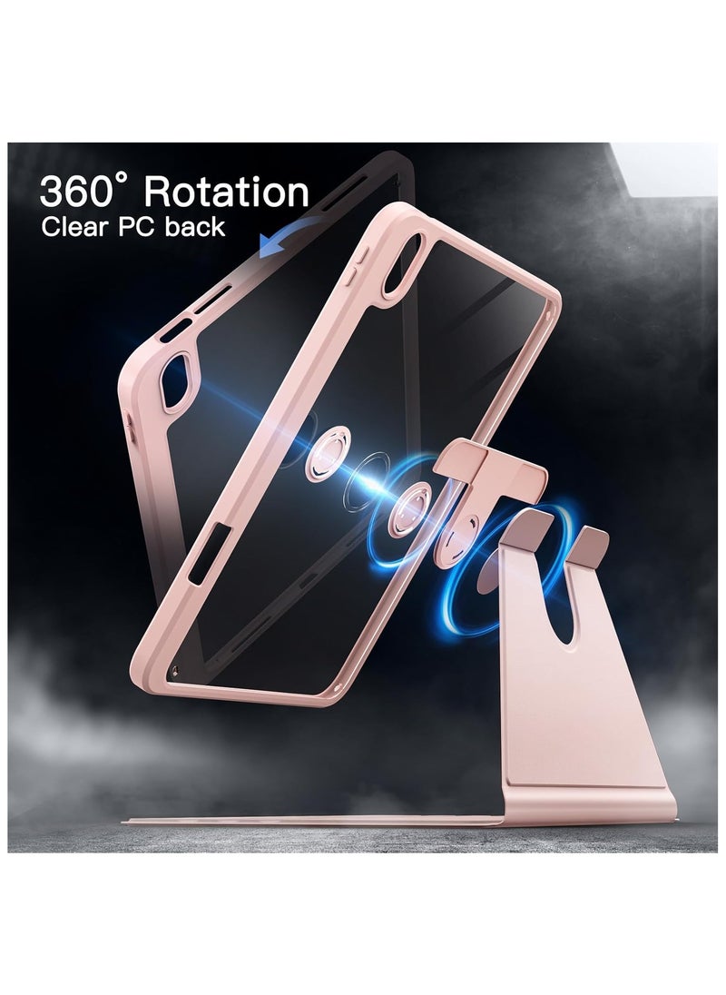 Case for iPad 10th Generation 10.9 2022 / iPad 11th Generation (A16) 10.9 Inch 2025 Built-in Pencil Holder 360 Degree Rotation Protective Stand Cover Clear Back,  (Auto Wake / Sleep ) Clear / Pink