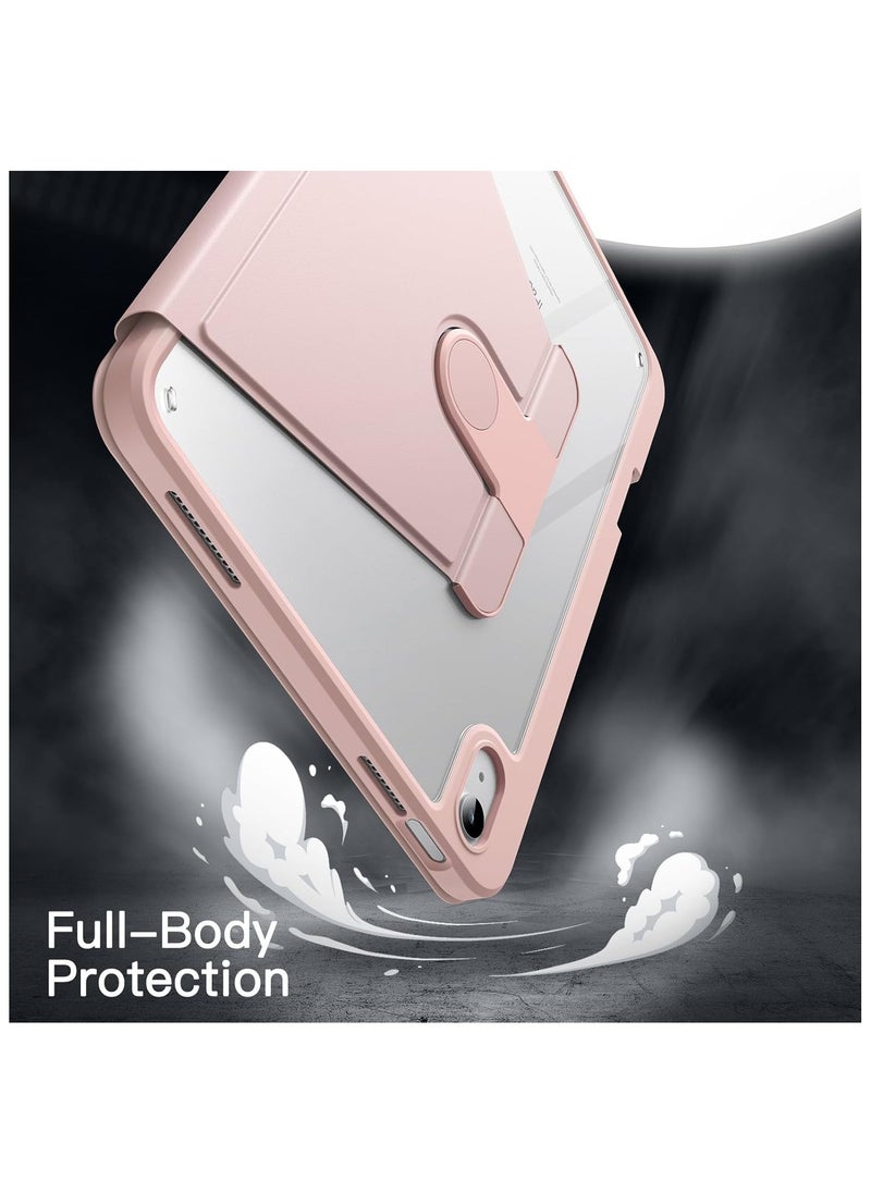 Case for iPad 10th Generation 10.9 2022 / iPad 11th Generation (A16) 10.9 Inch 2025 Built-in Pencil Holder 360 Degree Rotation Protective Stand Cover Clear Back,  (Auto Wake / Sleep ) Clear / Pink