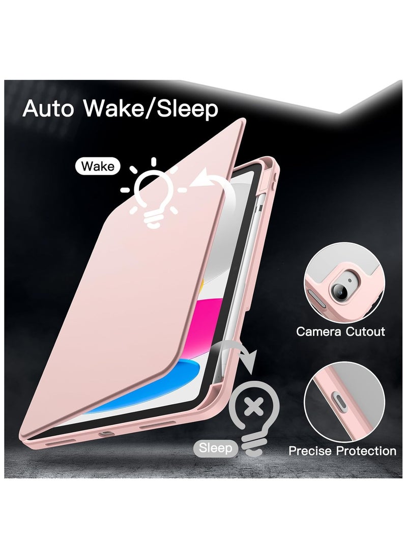 Case for iPad 10th Generation 10.9 2022 / iPad 11th Generation (A16) 10.9 Inch 2025 Built-in Pencil Holder 360 Degree Rotation Protective Stand Cover Clear Back,  (Auto Wake / Sleep ) Clear / Pink