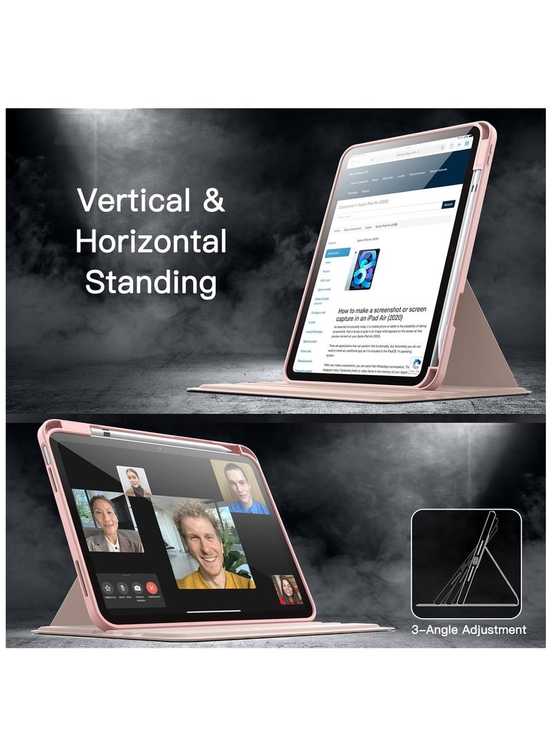Case for iPad 10th Generation 10.9 2022 / iPad 11th Generation (A16) 10.9 Inch 2025 Built-in Pencil Holder 360 Degree Rotation Protective Stand Cover Clear Back,  (Auto Wake / Sleep ) Clear / Pink