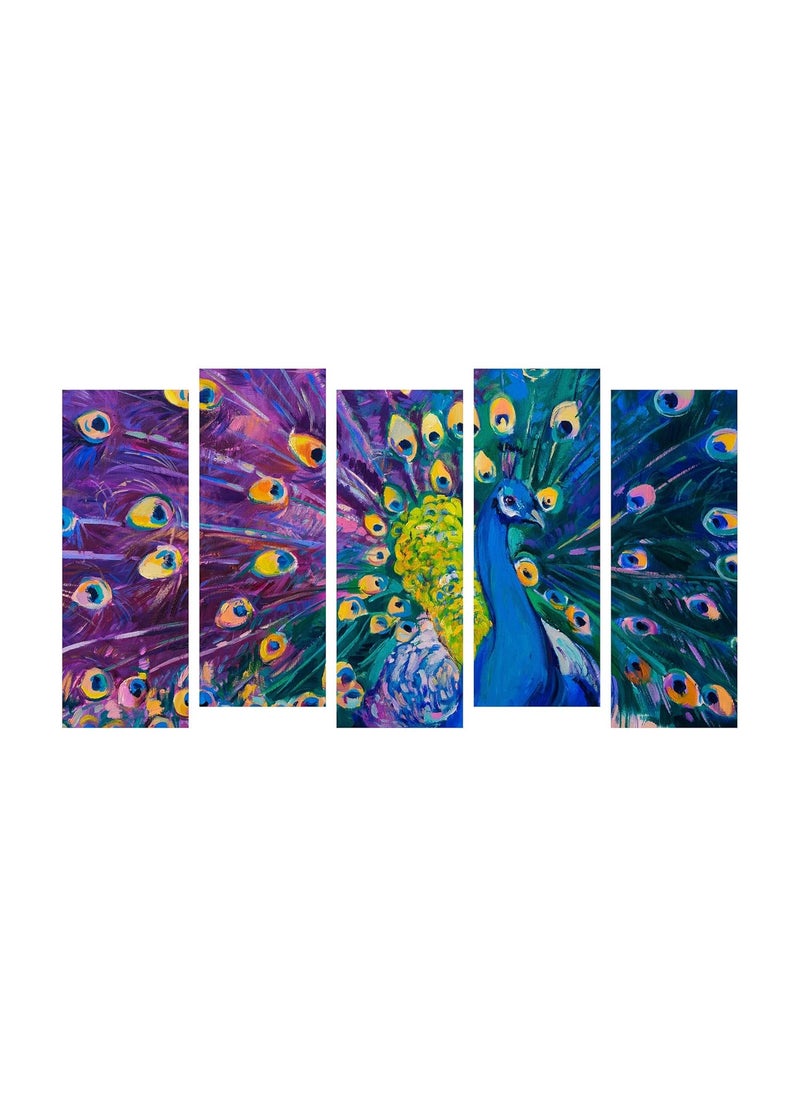 Paper Plane Design Paper Plane Design 'Peackcock View' Wall Decoration Picture Split Art Decor Photo Frames Set, 27 x 50 inches  - Image 1