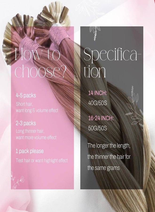 Moresoo U Tip Hair Extensions Human Hair Light Brown Mixed with Platinum Blonde Highlight U Tip Pre Bonded Hair Extensions Remy Human Hair 50G 50S 16 Inch - Image 3