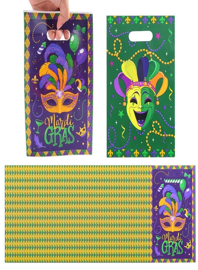 Colodeol 50Pcs Mardi Gras Themed Plastic Bags Mask Masquerade Party Favor Goodie Treat Bags with Handles for Mardi Gras Party Supplies - Image 1