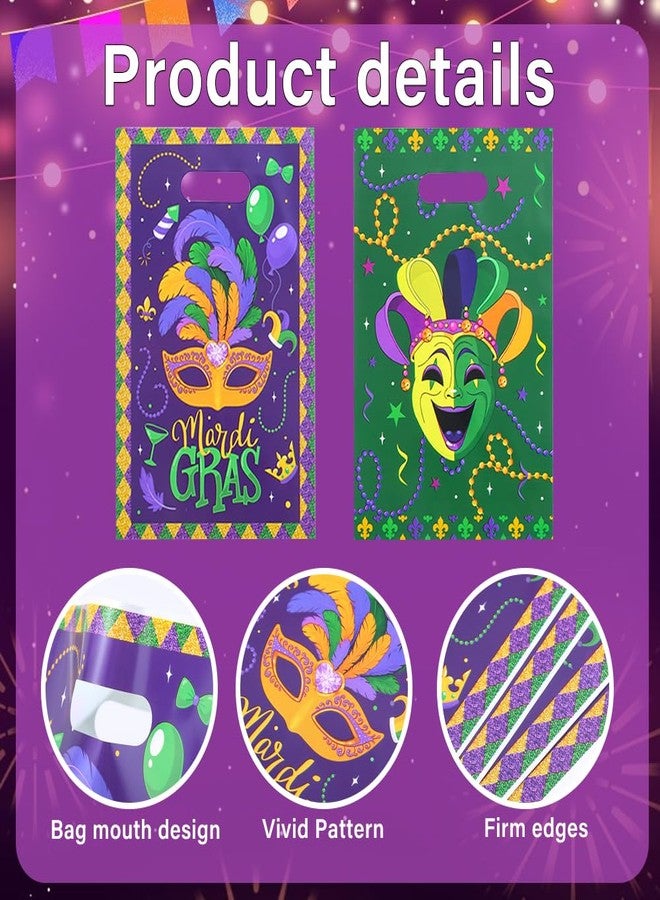 Colodeol 50Pcs Mardi Gras Themed Plastic Bags Mask Masquerade Party Favor Goodie Treat Bags with Handles for Mardi Gras Party Supplies - Image 3