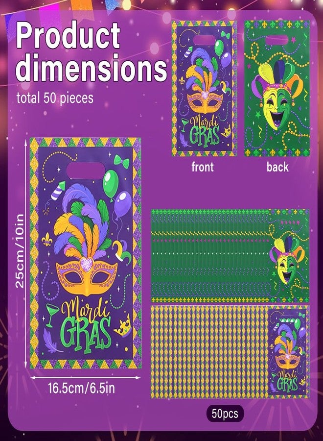 Colodeol 50Pcs Mardi Gras Themed Plastic Bags Mask Masquerade Party Favor Goodie Treat Bags with Handles for Mardi Gras Party Supplies - Image 2