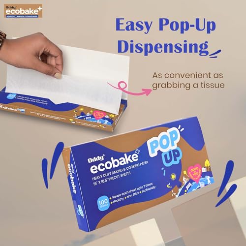 Oddy Ecobake+ 15x10.5 Inch Pop Up Baking & Cooking Paper Sheets, Pack of 100 Precut Sheets - Image 3