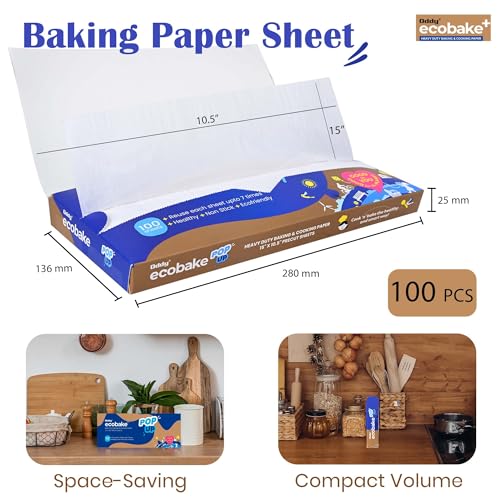 Oddy Ecobake+ 15x10.5 Inch Pop Up Baking & Cooking Paper Sheets, Pack of 100 Precut Sheets - Image 2