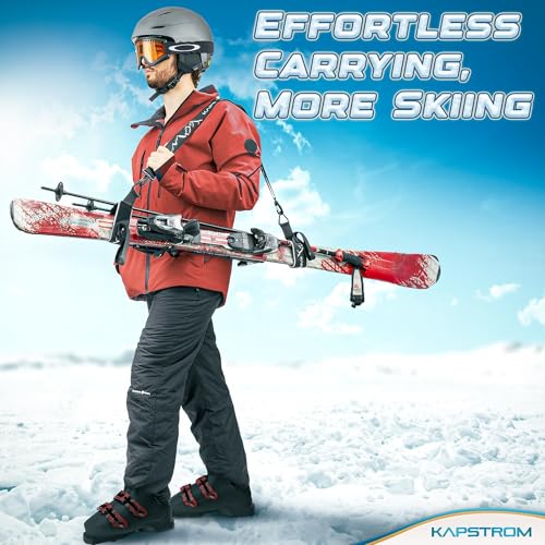 KapStrom - Ski Straps & Pole Carrier - Black - Heavy-Duty with Adjustable Strap Length & Cushioned Shoulder Sling - Designed for Kids & Adults to Carry Skis & Poles with Ease - Image 2