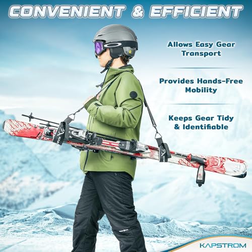 KapStrom - Ski Straps & Pole Carrier - Black - Heavy-Duty with Adjustable Strap Length & Cushioned Shoulder Sling - Designed for Kids & Adults to Carry Skis & Poles with Ease - Image 3