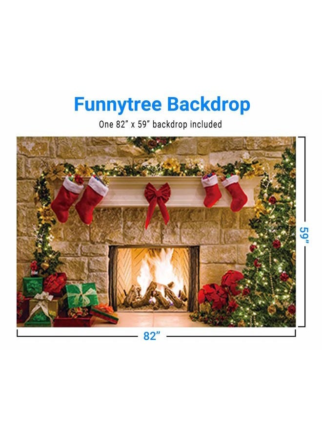 Funnytree 7x5ft Durable Christmas Fireplace Backdrop No Wrinkles Fabric Interior Vintage Xmas Tree Stockings Photography Background Portrait Photobooth Party Banner Decorations Photo Studio Props - Image 4