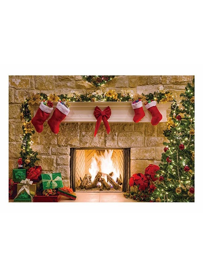 Funnytree 7x5ft Durable Christmas Fireplace Backdrop No Wrinkles Fabric Interior Vintage Xmas Tree Stockings Photography Background Portrait Photobooth Party Banner Decorations Photo Studio Props - Image 1