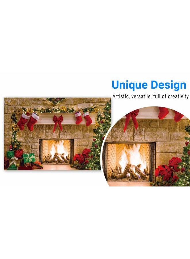 Funnytree 7x5ft Durable Christmas Fireplace Backdrop No Wrinkles Fabric Interior Vintage Xmas Tree Stockings Photography Background Portrait Photobooth Party Banner Decorations Photo Studio Props - Image 3