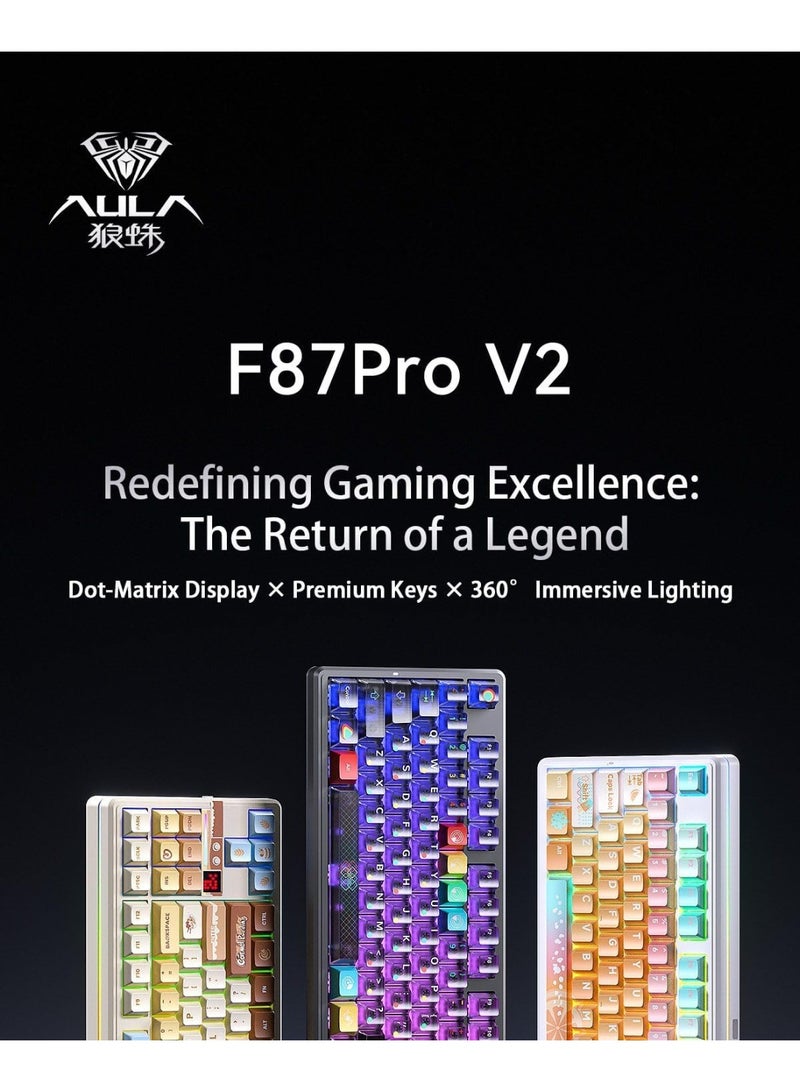 AULA F87PRO V2 Tri-Mode Wireless Mechanical Keyboard – 80% Gasket Structure, Hot-Swappable Keys, RGB Backlight, LED Matrix Display, BT/2.4G/Wired for Gaming & Office - Image 4