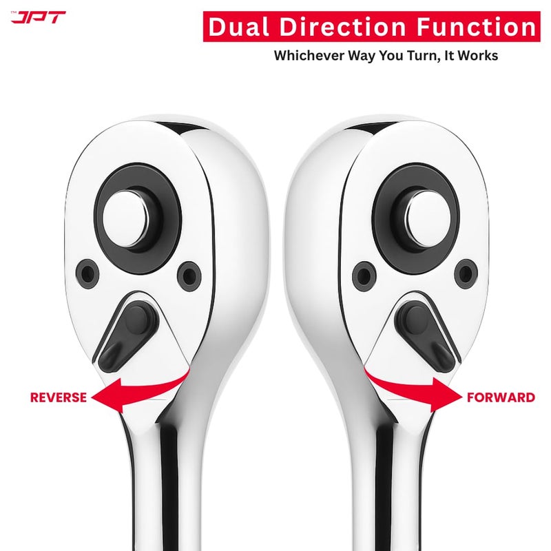 JPT مجموعة مفاتيح ربط 12 في 1 1/2" | بناء من كروم فانياديوم مع تصميم 6 نقاط | مفتاح ربط مع وضع عكسي سريع الإطلاق وكرة محملة بنابض | الأفضل للمنزل، السيارة، الدراجة، إصلاح السيارات - Image 2