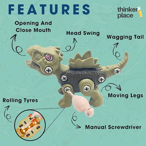 ThinkerPlace DIY Sliding Dinosaur Kit Stegosaurus | Learn About Dinosaurs | Take Apart Dinosaur Toys | Build, Play & Learn | STEM Educational Toy for Kids Age 4+ | Science & Learning Toy - Image 2